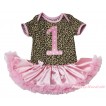 Leopard Baby Bodysuit Light Pink Satin Pettiskirt & 1st Light Pink White Dots Birthday Number Print JS4860